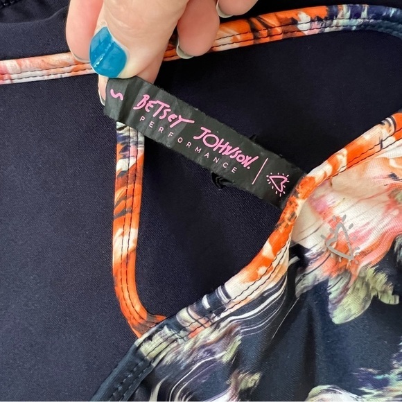 Betsey Johnson Performance Long Line Sports Bra Orange Floral Size Small Workout - Picture 4 of 6